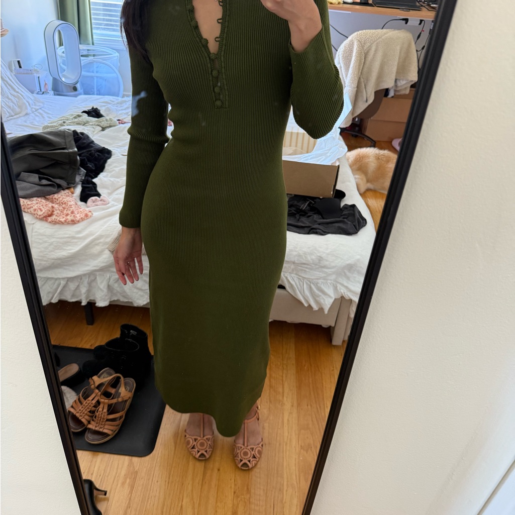 Sezane Olive Green Loretta Knit Dress
